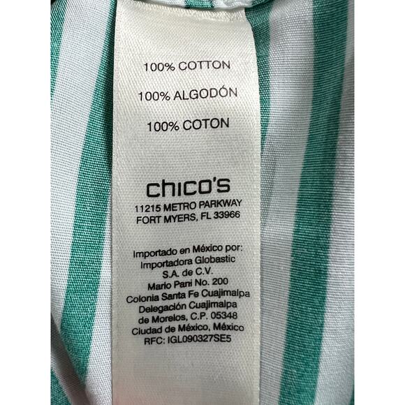CHICOS TOP WOMENS 2 US 12/14 BUTTON UP TUNIC BLOUSE STRIPE GREEN OLD STOCK NWT - Picture 10 of 12
